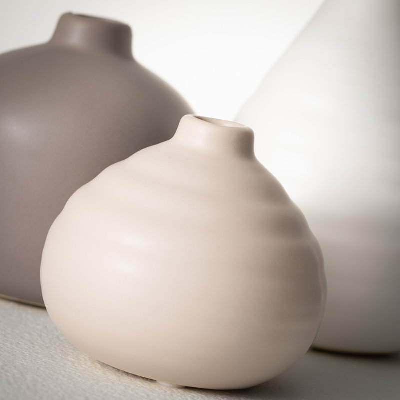 Riza Ceramic Table Vase, Matte Neutral