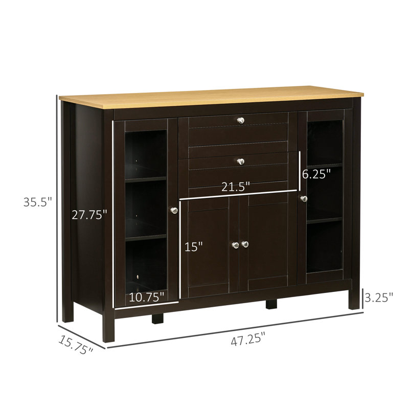 Buffet avec 2 tiroirs et 3 armoires de rangement, brun