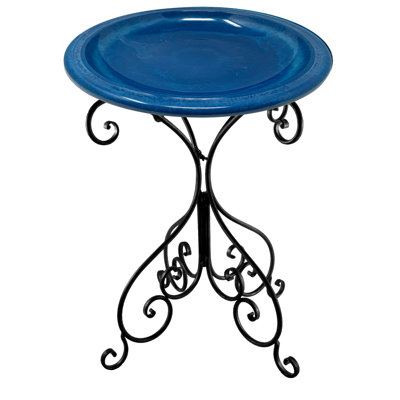 Birds and Beyond 19"D Fibre Clay Birdbath Bowl on 25"H Metal Base Shiela Collection