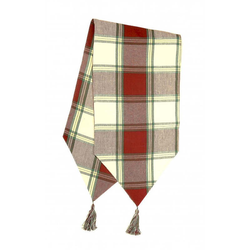 Chemin de table Provence Check, L 72 po x l 13 po, Bourgogne / gris / crème