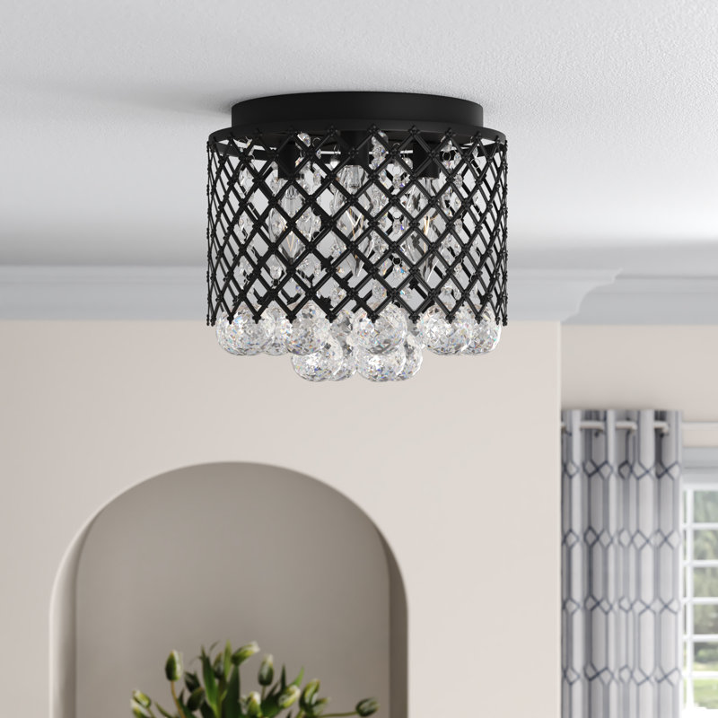 Plafonnier encastré 6 lumières 18 po Stollings, Noir mat / transparent, 6, H 11 po x l 18 po x P 18 po