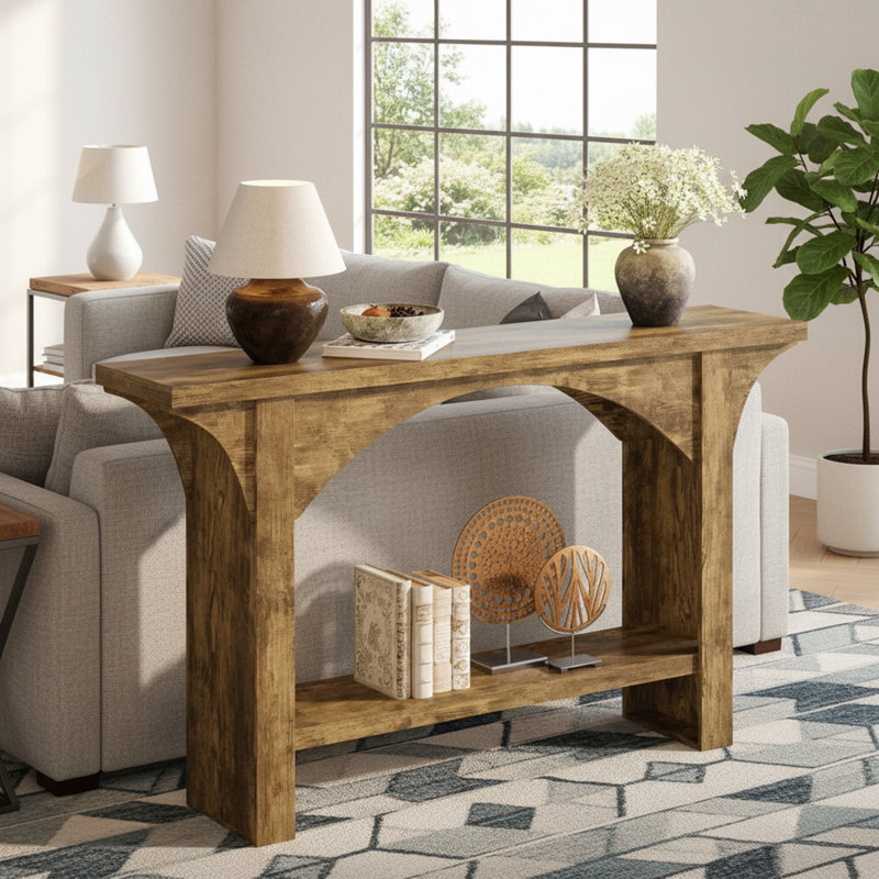 A Practical Brown Entryway Table, Suitable For Both The Foyer And Living Room.