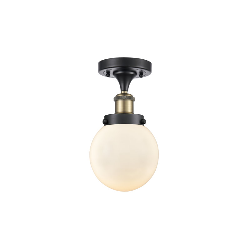 Georffrey Glass Semi Flush Mount, Matte White, LED, Black/Antique Brass