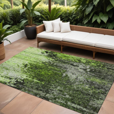 Tapis extérieur lavable abstrait 8 pi x 10 pi vert et vert lime