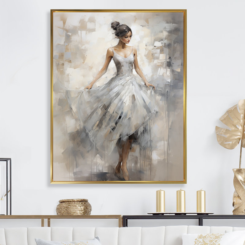 Contemporain gris, ballet, danse symphonie I, H 44 po x l 34 po x P 1,5 po, Cadre flottant doré