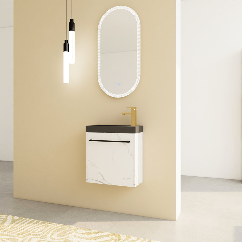 Meuble-lavabo flottant de 20 po avec lavabo en résine et porte à fermeture en douceur - lavabo pratique et design moderne