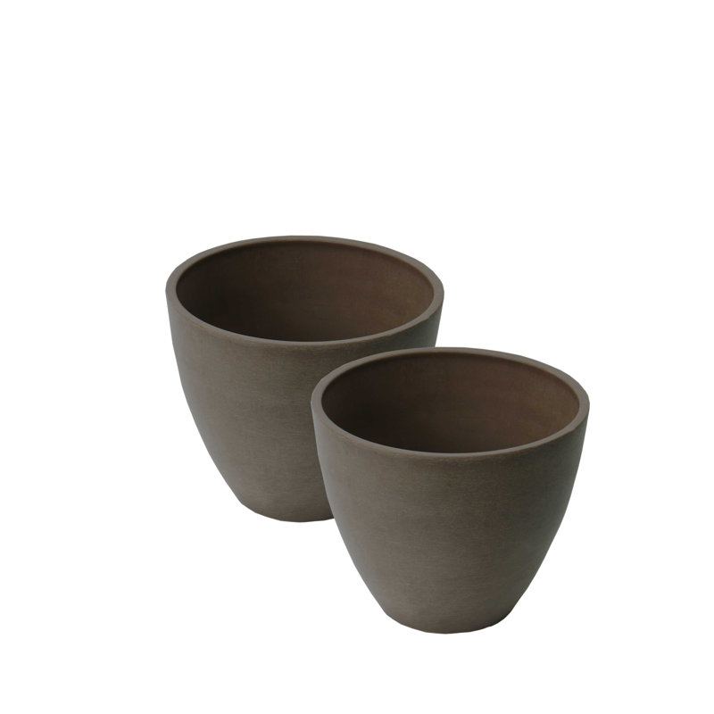 Kairon Round Curve Composite Pot Planter Set, Chocolate