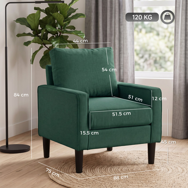 Upholstered Armchair, Green Polyester