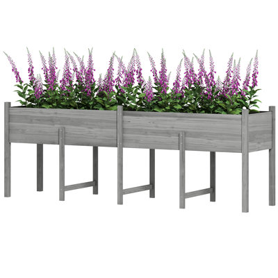 Wooden Raised Garden Bed, Large Elevated Planter Box With Legs, Bed Liner And Drain Holes, 7.4' X 1.8' X 2.6', Gray