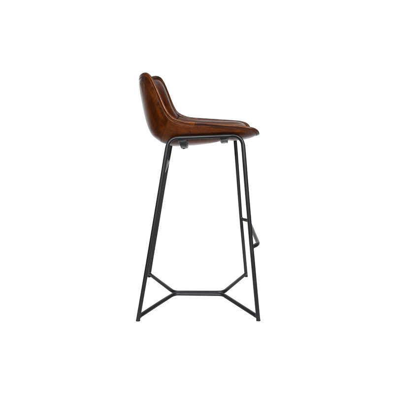 Brisben Upholstered Stool with Metal Frame, Bar Stool (29" Seat Height), Hand Washed Chestnut