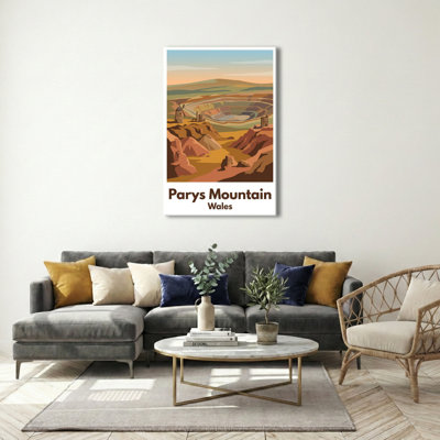 Parys Mountain, Wales - Romantic Mining Ruins Travel Poster, Vintage Coastal Landscape. Giclee Print on Wrapped Canvas. Wall Art, Home Decor - Historic Sites & Ruins, Wales 1 Piece Wrapped Canvas Wall Art