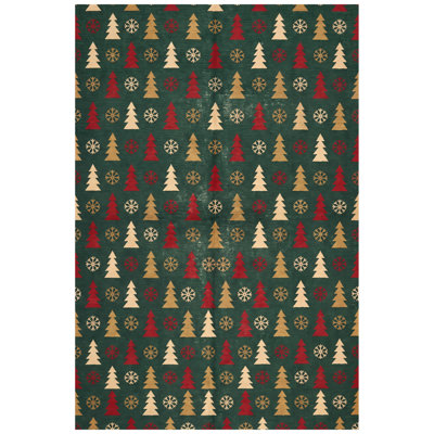 Kemer Christmas Rug Modern Geometric Red Cream Gold Non-Slip Low Pile Indoor Outdoor Pet Friendly Living Room Bedroom Dining Room Entryway Hallway Office Xmas Rugs Holiday Doormat Washable Rug