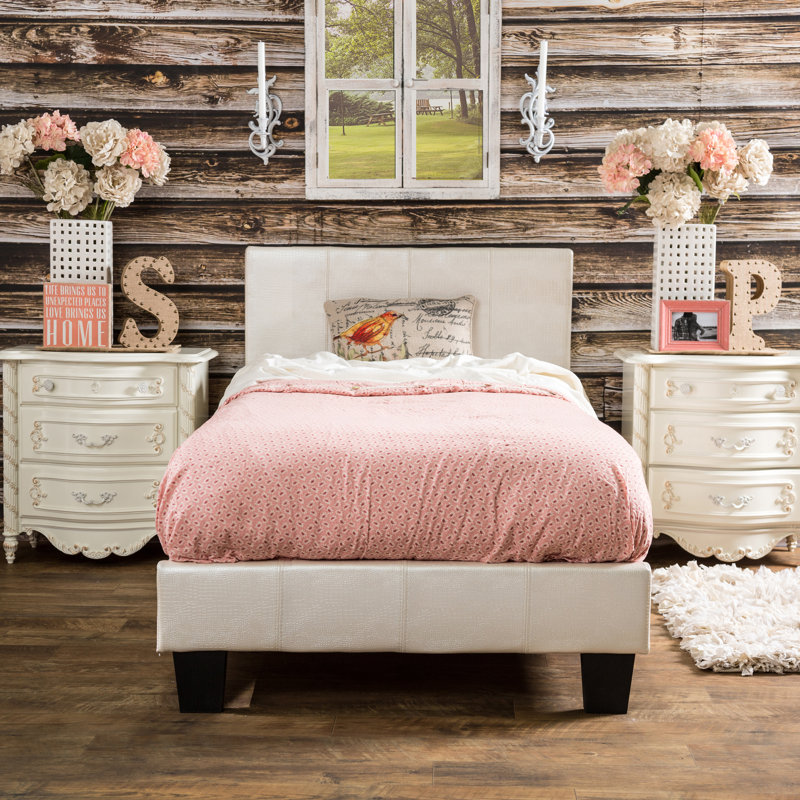 Morgana Vegan Leather Platform Bed, Twin, Pearl White