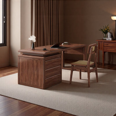 Modern Black Walnut Wood Desk with Drawers
