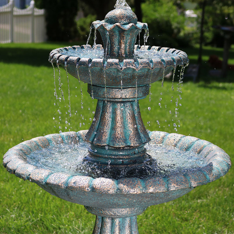 Fontaine d'extérieur traditionnelle en polyrésine vert foncé à 2 niveaux Alvis Nouveau