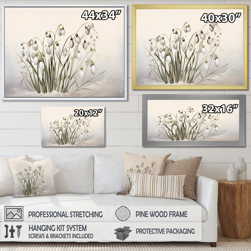 «Snowdrops Moonlit Galanthus Nivalis II - Snowdrops», reproduction d'art, H 30 po x l 40 po x P 1,5 po, Cadre doré simple