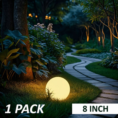 1-Pack 8" Solar Globe Lights Outdoor, RGB Color-Changing with Remote, 16 Colors, 8 Brightness Levels, Waterproof Solar Ball Lights for Garden, Patio, Yard & Pool