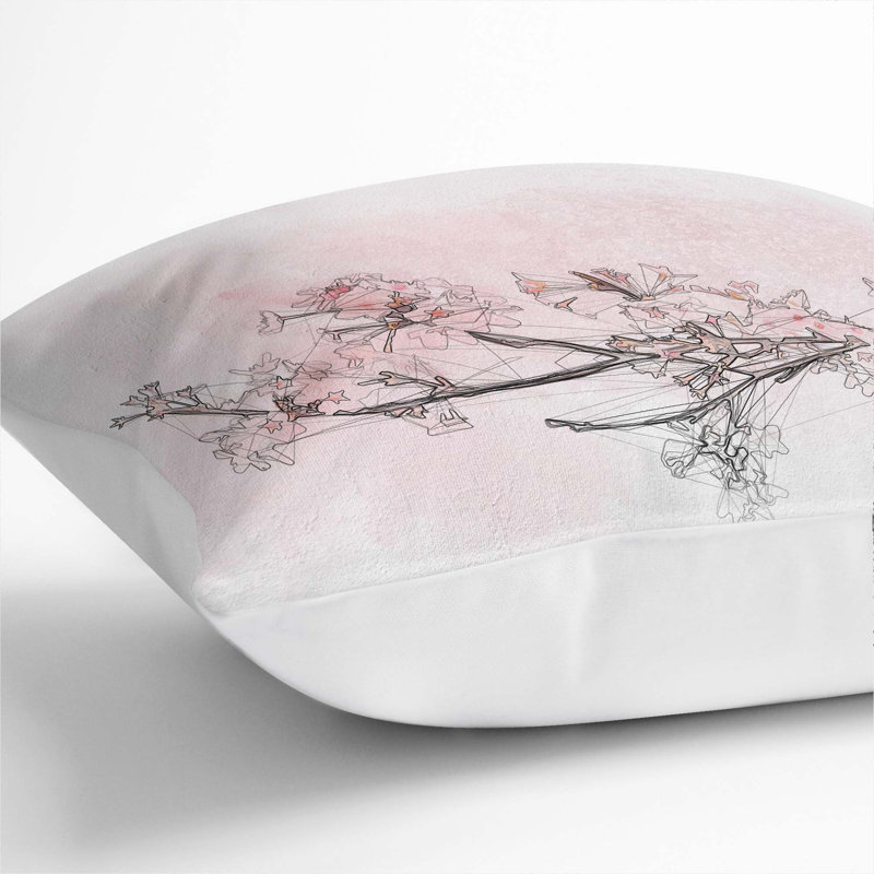 Cherry Blossom Cushion with Filling, 40cm H x 40cm W x 15cm D, White