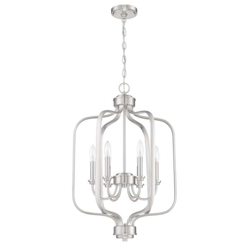 Lustre carrée 6 lumières de style bougie Merwin, Nickel poli brossé