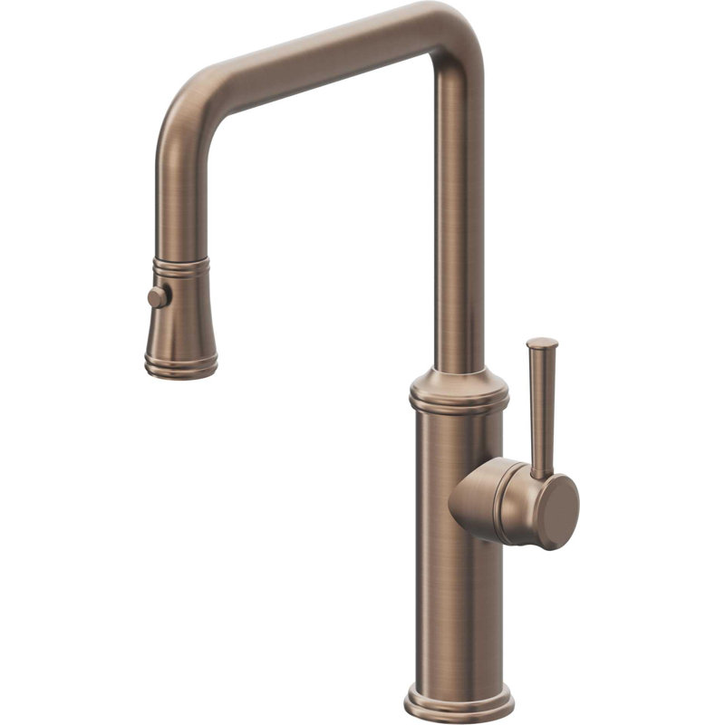 Davoli Kitchen Pull-Down Faucet with Button Sprayer - Quad Spout, Satin Bronze