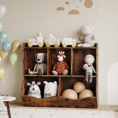 Organisateur de rangement pour jouets à 3 niveaux et bibliothèque pour enfants - support à livres à 5 sections pour garderie, armoire pour tout-petits pour la maternelle, la chambre de bébé, la salle de jeux ou la chambre à coucher (L 36 po x l 11,4 po x H 31,5 po) - rétro