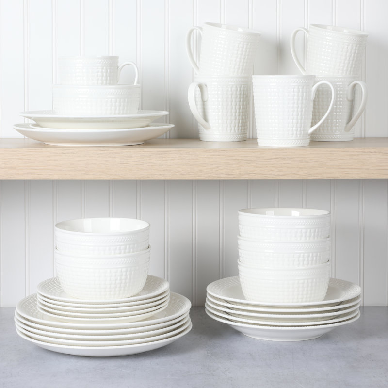 White Basket Weave Porcelain Dinnerware Set, Service for 6