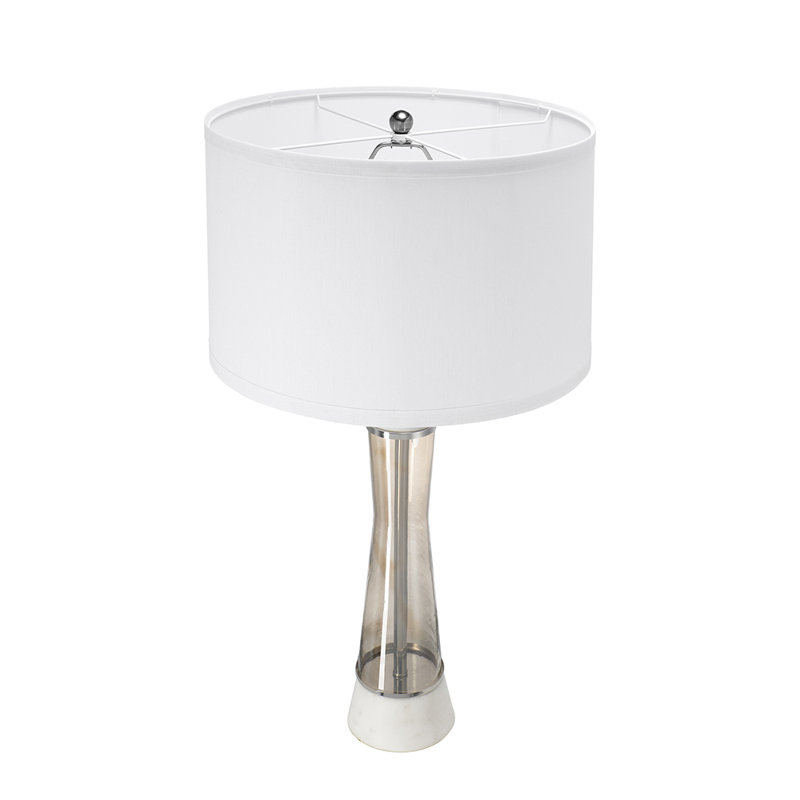 D15x30,2 "Lampe de table en marbre blanc et bronze avec cylindre en verre (assemblage de l'abat-jour requis) 1 pièce Lampe de table en verre marbre blanc