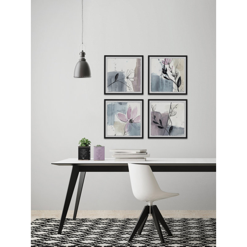 « fleur lines », ensemble de 4 reproductions de peintures à l’aquarelle encadrées, H 32 po x l 32 po x P 1,5 po
