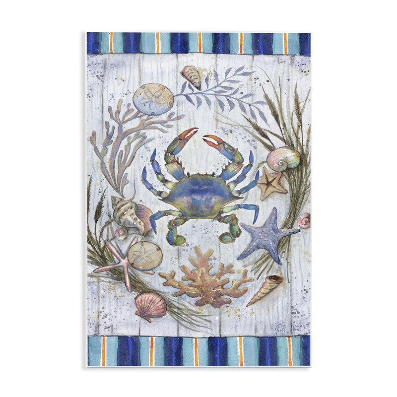 Art mural côtier couronne et crabe par Geoff Allen, H 19 po x l 13 po