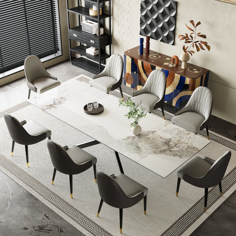 Cerinle 78.74'' to 110.24'' Extendable Rectangular Sintered Stone Dining Table for 8-10, Chanel