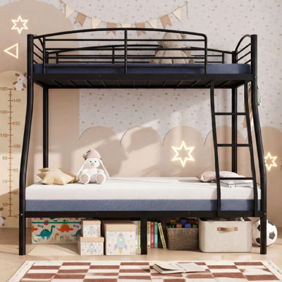 Heavy Duty Space-Saving Twin Over Full Metal Bunk Bed Smooth Rounded Edges Secure Ladder Black