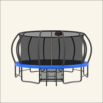 15FT Trampoline With Basketball Hoop - Recreational Trampolines With Ladder ,Shoe Bag And Galvanized Anti-Rust Coating