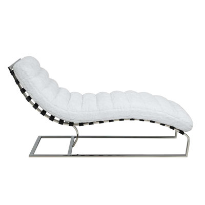 Qortini Chaise, White Teddy Sherpa & Stainless Steel
