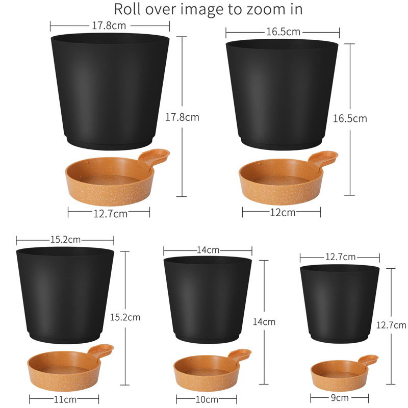 Plant Pots with Drainage Hole, Black