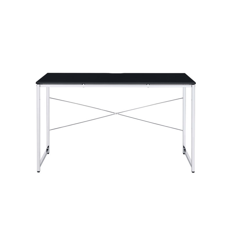 Bureau d'écriture blanc et chrome avec base traîneau, Noir / argenté