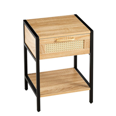 Table d'appoint avec tiroir Natural - 16,1 po pour l'intérieur et le salon. Pieds en métal, matériau. Facile à nettoyer et à assembler. Capacité de charge de 120 lb, moderne et naturelle. Fabrication.