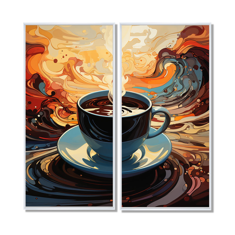 «Yellow Steaming Cup Of Coffee II», art mural «Food & Beverage», 20" H x 24" W, Impression encadrée flottante, White
