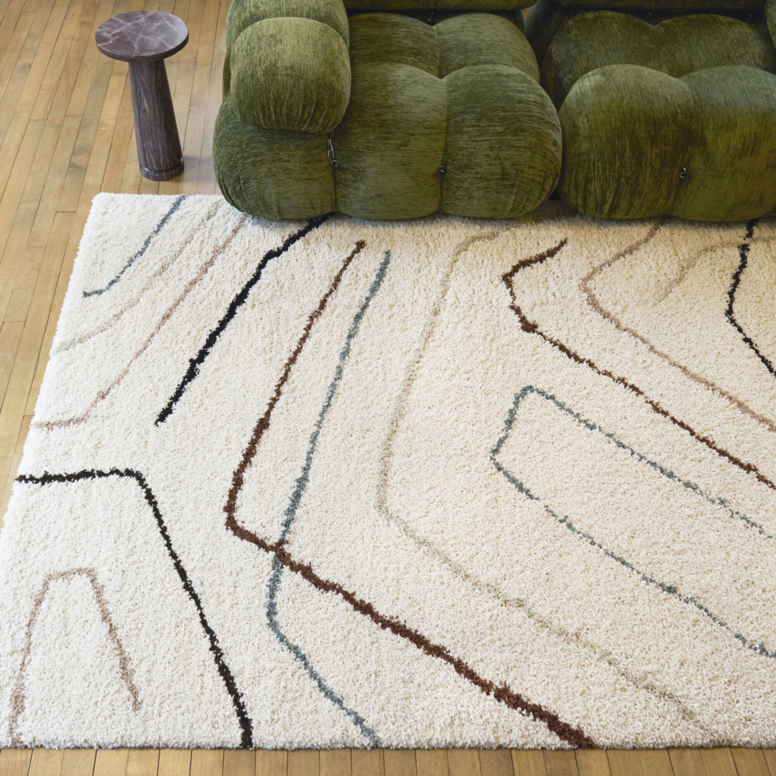 Cream Modern Abstract Shag Rug, Rectangle 5'3" x 6'11.9"