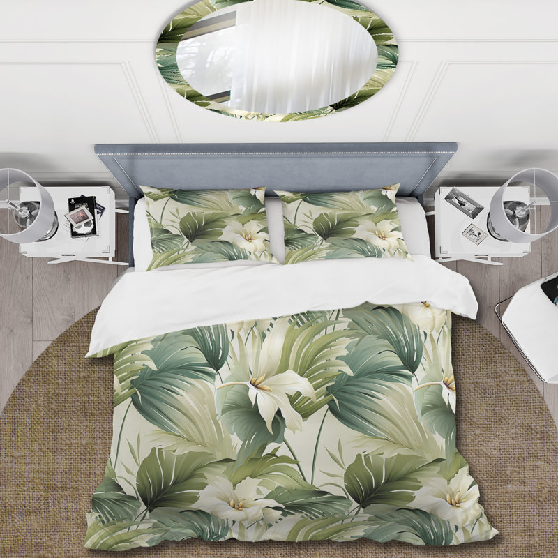 Literie à motif tropical tropical neutre II, Housse de couette pour très grand lit et 2 très