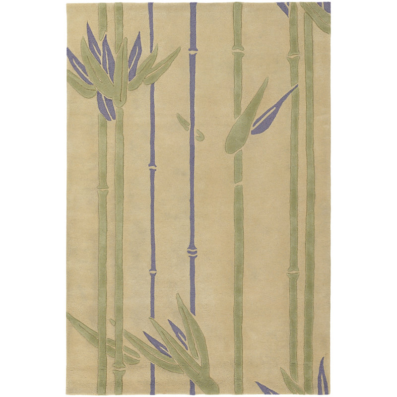 Roxanne Authentic Hand-Tufted Handmade Beige, Green & Purple Modern Zen Stylized Bamboo Wool Area Rug, Rectangle 2' x 3'