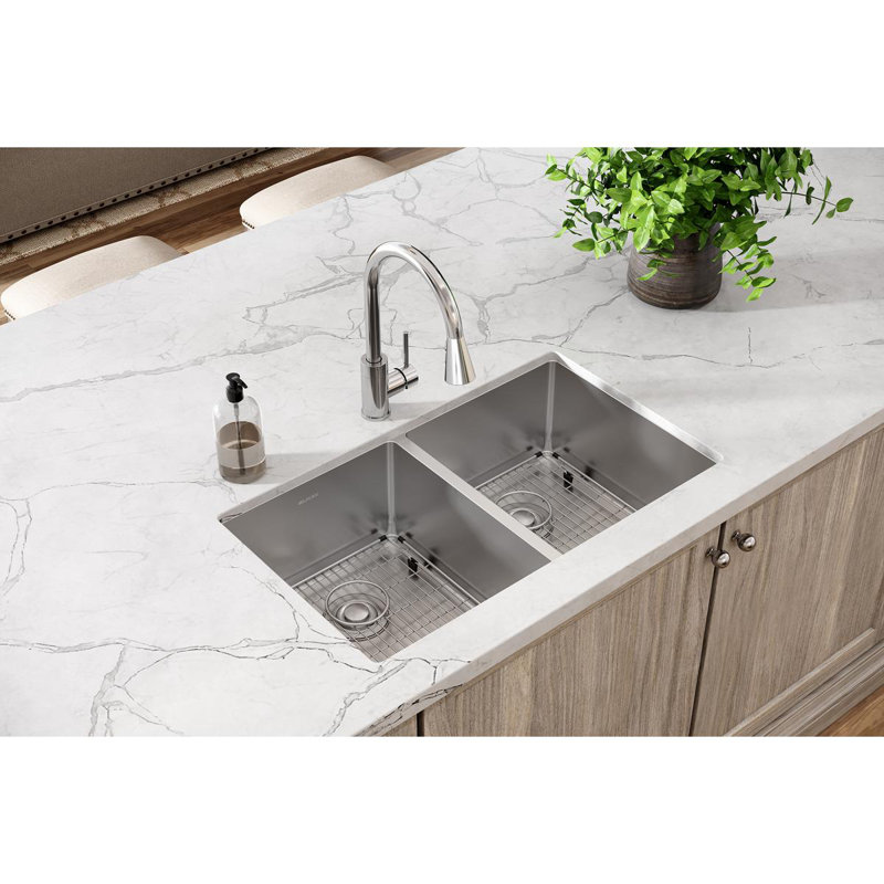Crosstown 32" L x 19" W Double Basin Undermount Kitchen Sink with Basket Strainer