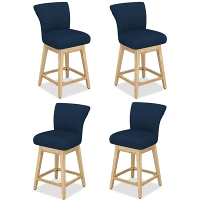 Tabouret de bar pivotant à 360 °, base en métal et en bois massif, mousse certifiée Certipur-Us, tabourets en tissu de lin pour la maison / le bureau / la famille d'accueil / le café (ensemble de 4 tabourets)