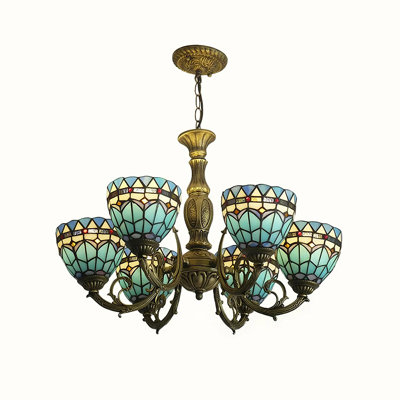 5 - Light Stained Glass Chandelier With Brass Frame