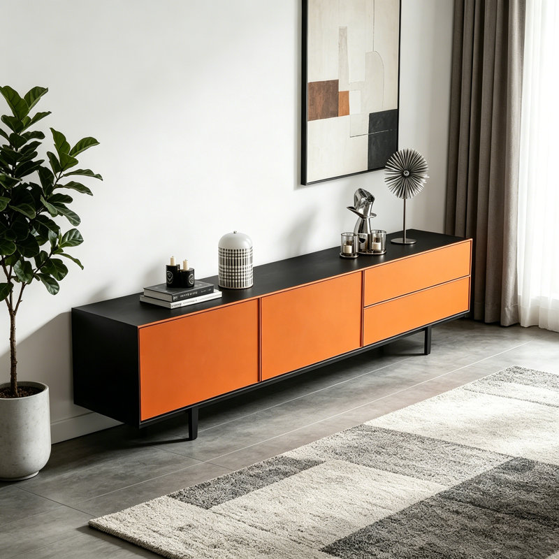 Meuble télé italien minimaliste et créatif, Noir / Orange