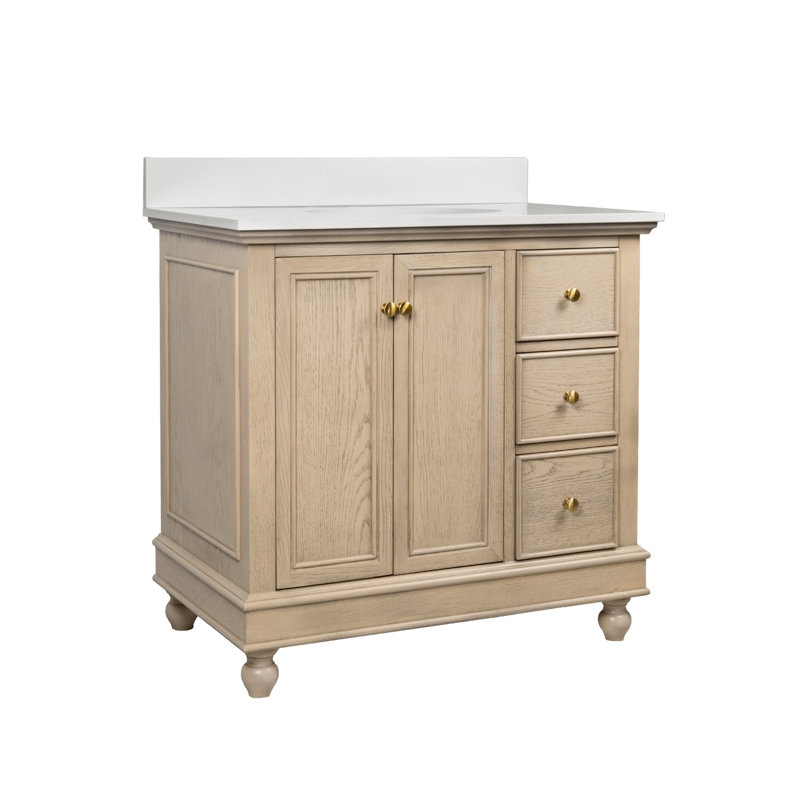 Dorismar 36" Single Bathroom Vanity Set, Engineered White, Greige Oak