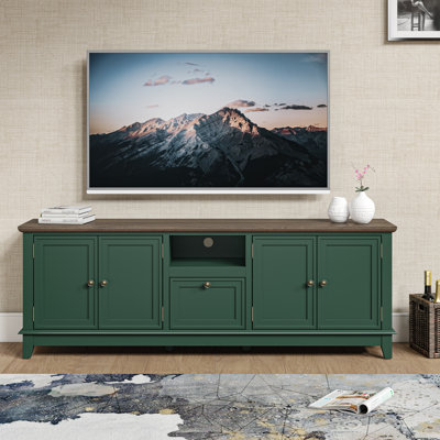 78" Farmhouse TV Stand, Two‑Tone Green Media Console with Storage Cabinets, Drawer & Cable Cutout