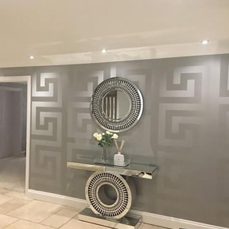 Versace Greek Key Silver Gray Vinyl Wallpaper, Silver/Gray, 33' L x 27" W