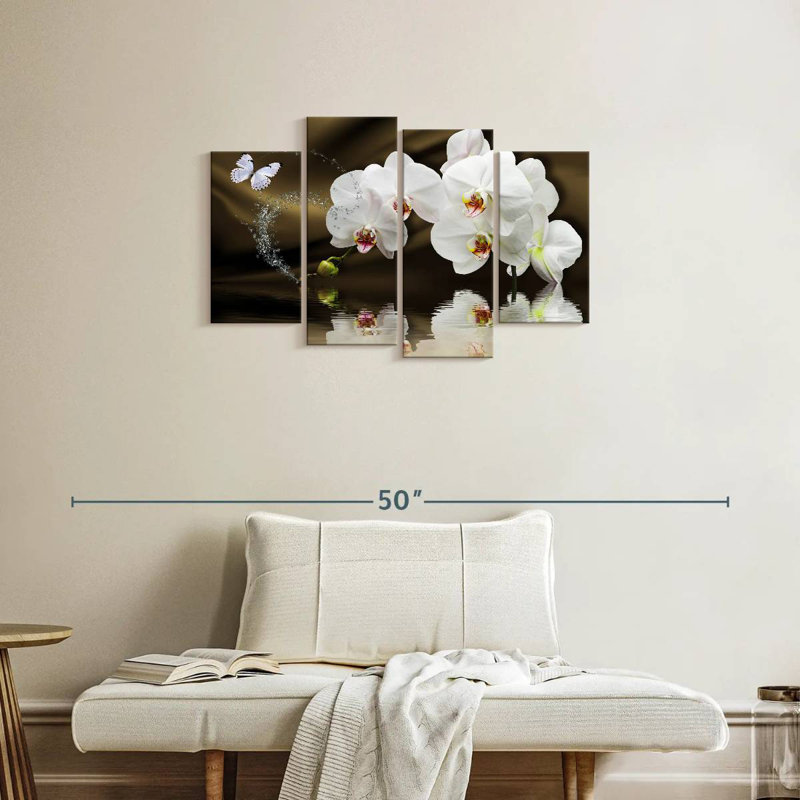 Harnek White Orchids And Butterfly, 22" H x 36" W