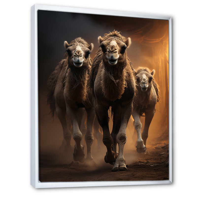 Keerthana Camels Desert Symphony - impression, H 44 po x l 34 po x P 1,5 po, Cadre flottant blanc