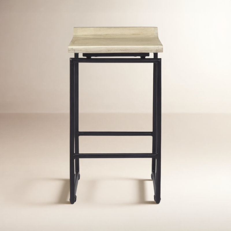 Barlow Solid Mango Wood Counter & Bar Stool, Natural/Black